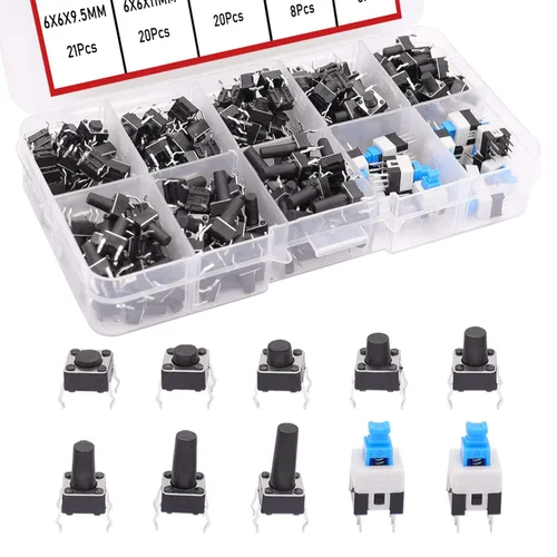 Vista 3 de TWTADE 160 interruptores de botón táctil momentáneo + 202 interruptores táctiles momentáneos 10 valores 4 pines interruptor de botón táctil táctil