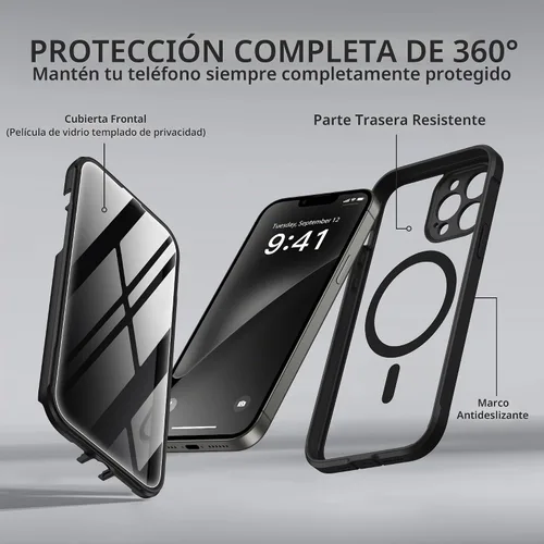 Vista 8 de BERFY Funda para iPhone 12 Pro Max, compatible con MagSafe, protector de pantalla de privacidad integrado y protección de cámara, antiespía