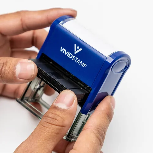 Vista 2 de Sello de oficina autoentintado con fecha y línea de aprobación (Azul) - Mediano