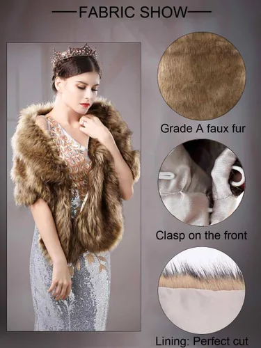 Vista 6 de Aukmla Bufanda de piel de boda para mujer con broche de diamantes de imitación para novia y damas de honor