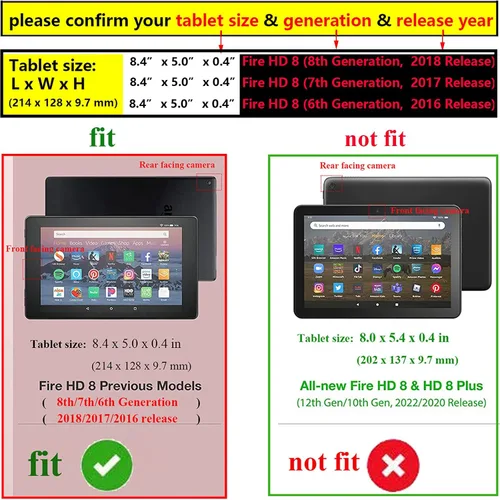 Vista 2 de Funda para tablet Fire HD 8 de 8ª/7ª/6ª generación de 8.0 pulgadas con soporte para lápices [encendido y apagado automático] ranuras para tarjetas