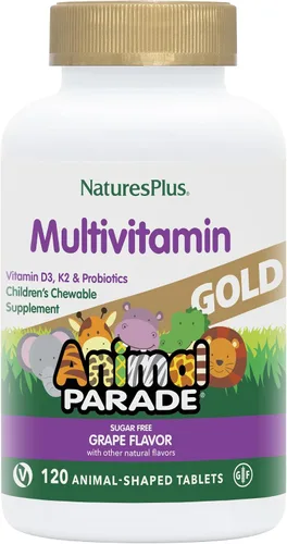 Vista 12 de NaturesPlus Animal Parade Gold Multivitamínico Masticables para niños, sabor a cereza, 60 tabletas masticables en forma de animal, con vitamina D3