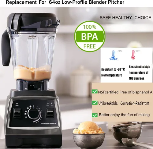Vista 3 de Licuadora Jarra de 64 oz de bajo perfil, compatible con Vitamix 780 750 7500 5000 5200 Vm0102 Vm0103 Vm0197 E310 Professional/Comercial/Classic