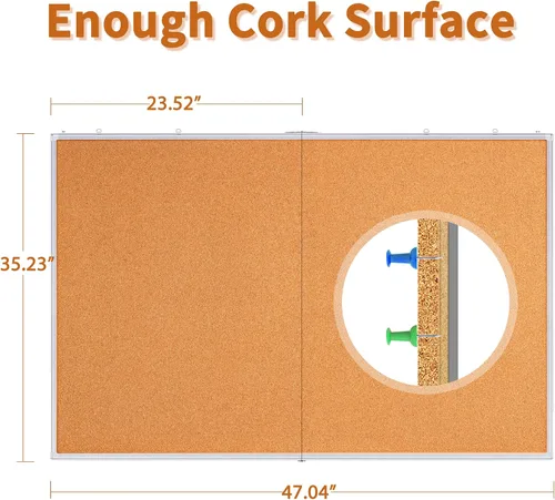 Vista 2 de Maxtek - Tablón de anuncios grande de corcho para pared con marco de aluminio de 48 x 36 pulgadas 4'X 3' Corkboard Foldable Wall Mount Design, Pin