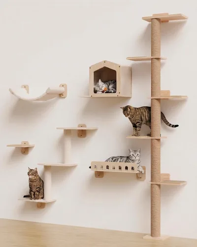 Vista 7 de Árbol para gatos de 80.3 pulgadas de alto para pared, árbol de gato de 5 niveles de piso a techo, árbol para gatos ajustable montado en la pared