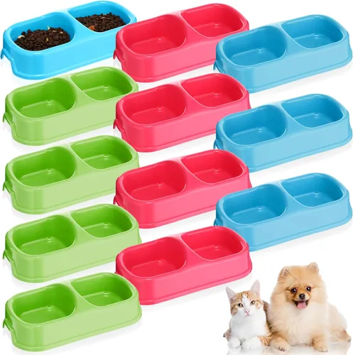 Vista 8 de Hsei 12 cuencos de plástico doble para gatos y perros, 9.44 x 5.12 x 2.16