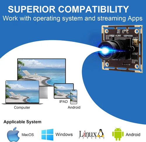 Vista 8 de Módulo de cámara USB 1080P, cámara web de poca luz con lente de 0.1 in Tablero de cámara industrial Lightburn, Plug and Play, compatible
