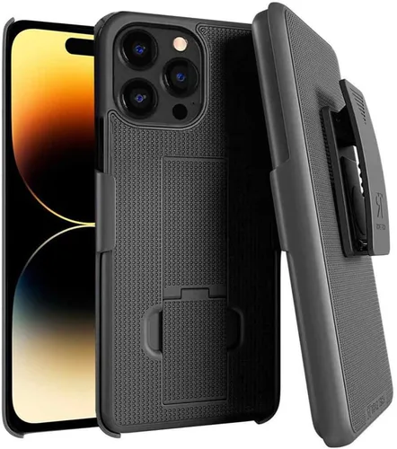 Vista 18 de Diseñada para iPhone 14 Plus - Funda con clip para cinturón y funda tipo pistolera - Funda protectora con soporte para teléfono - Negro (Puntos)