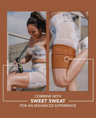 Vista 4 de Sports Research - Recortadores de muslo tonificados Sweet Sweat para hombres y mujeres Aumenta el calor y el sudor en los muslos (arcilla, pequeño)