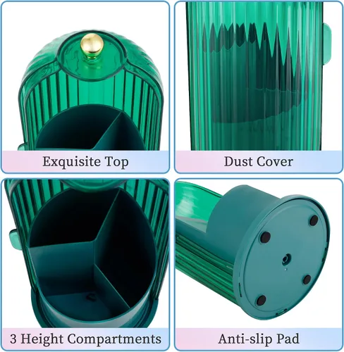 Vista 6 de Organizador Soporte de Brochas de Maquillaje, Soporte de Brochas de Maquillaje Giratorio 360°, Material Resistente al Polvo e Impermeable y con 3