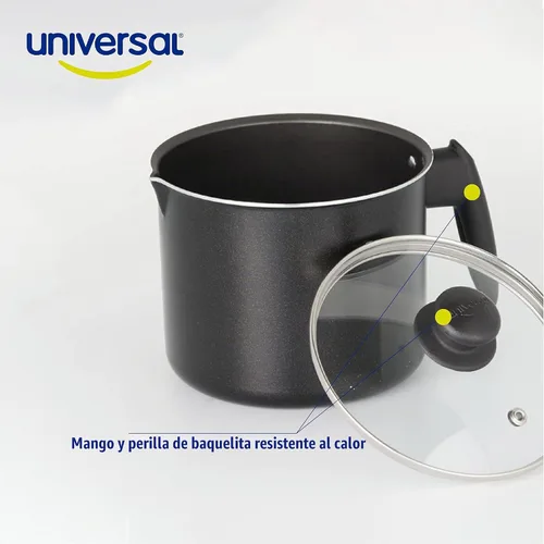 Vista 5 de Universal Jarra de leche antiadherente (51 onzas - 1.6 cuartos de galón) con tapa de vidrio, jarra de espuma de aluminio