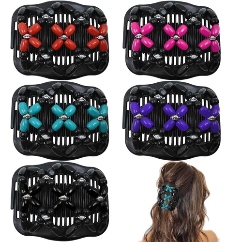 Vista 13 de 5 unidades de peine mágico elástico ajustable con clip elástico para mujeres y niñas, sin arrugas, horquillas vintage para hacer moños, accesorios