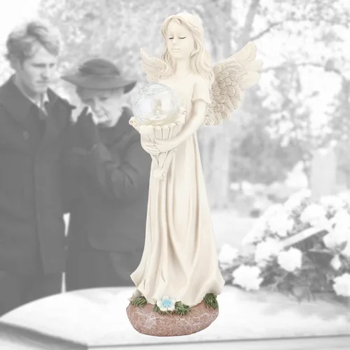 Vista 7 de Estatua de ángel para jardín, estatuas solares de jardín de 16.3 pulgadas con luces solares, figuras de ángel, regalos de jardinería para madre