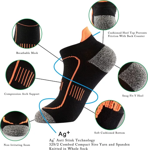 Vista 2 de Men's Padded Anti Sweat Stink Resist Blister Proof Low Cut Compression Running Socks