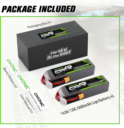 Vista 6 de OVONIC 4S LiPo Batería 6000mAh 14.8V 120C RC Batería con conector XT60 (paquete de 2)