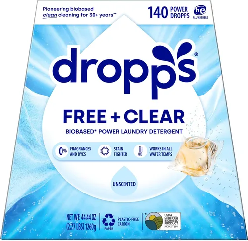 Vista 12 de Dropps Cápsulas de detergente para ropa a base de biológicas Odor & Stain Crisp Breeze HE compatibles con ropa fresca, suministros de jabón