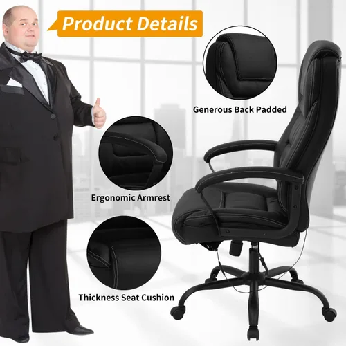 Vista 7 de Silla de oficina grande y alta para personas pesadas, 500 libras, silla de computadora de piel sintética, silla de escritorio de masaje, silla