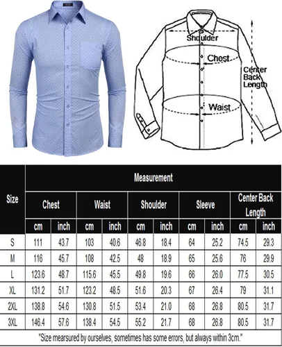 Vista 6 de COOFANDY Camisa de vestir de negocios para hombre, de manga larga, ajuste regular, informal, con estampado de lunares, con botones