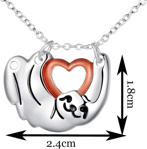 Vista 2 de Long tiantian Collar de perezoso de plata para niñas, lindos regalos de perezoso de animales, perezoso de peluche, colgante de corazón, joyería