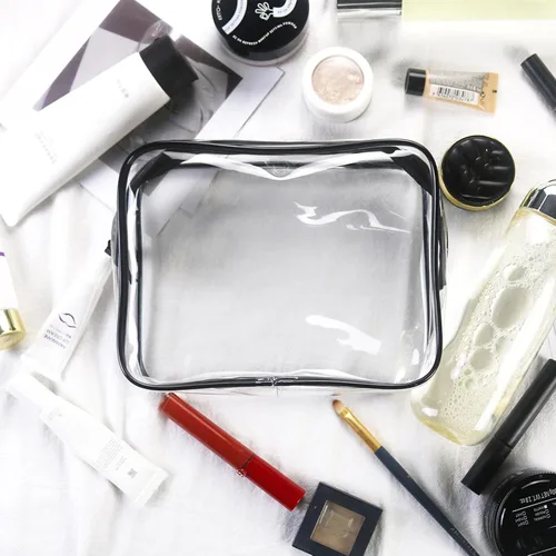 Vista 4 de Bolsas de cosméticos transparentes para mujeres y hombres, bolsas de aseo impermeables, bolsas de maquillaje de PVC, estuche organizador