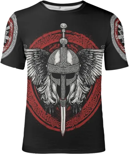 Vista 18 de GLUDEAR Camiseta Vikings para hombre, novedad con estampado 3D de mitología nórdica Aurora Galaxy Life Tree