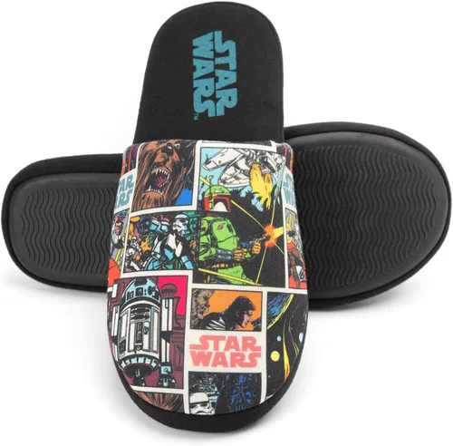 Vista 4 de Star Wars Pantuflas para hombre y adultos zapatos de casa negros sin cordones Negro