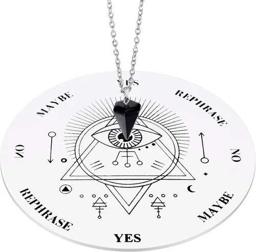 Vista 9 de Jetec Juego de tablero de péndulo de madera para radiestesia, mensaje metafísico con collar de péndulo de divinidad de cristal para suministros