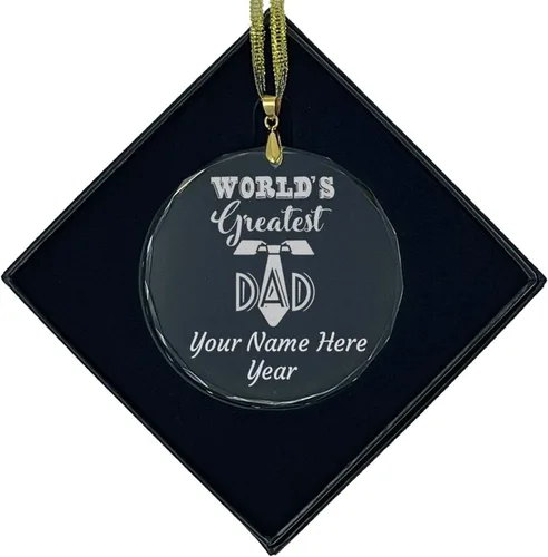 Vista 9 de LaserGram Personalized Glass Christmas Ornament, World's Greatest Dad, Custom Laser Engraved Gift Idea (Diamond Shape)