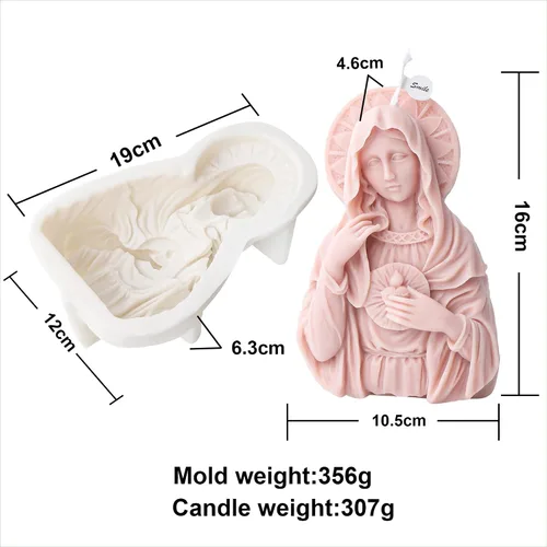 Vista 2 de Molde de estatua de silicona Virgen María, velas de cera hechas a mano, herramienta de fabricación de decoración de arcilla