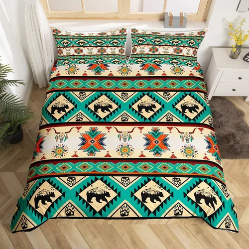 Vista 38 de Erosebridal Juego de funda de edredón estilo bohemio occidental tamaño individual, diseño de vaca atrapasueños del suroeste, juego de ropa de cama