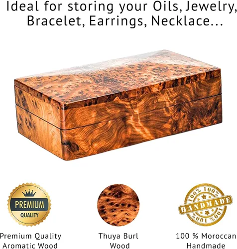 Vista 5 de Caja de arte decorativa de madera tallada a mano multiusos para guardar joyas (caja de madera grande, antigua) (mediana)