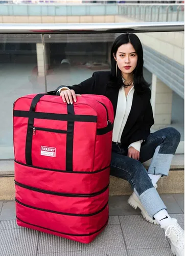 Vista 8 de Radefasun Bolsa de viaje expandible de Oxford con ruedas, impermeable, ligera, plegable, para viajar, Rojo