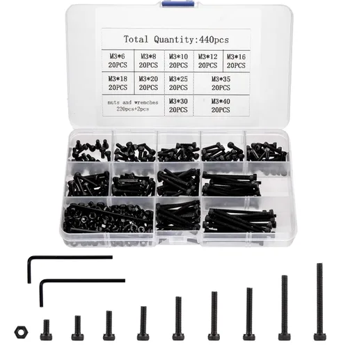 Vista 11 de 1080 piezas M2 M3 M4 Juego de tornillos de cabeza hexagonal con tuercas, pernos, tuercas y arandelas planas de acero negro, juego de tornillos