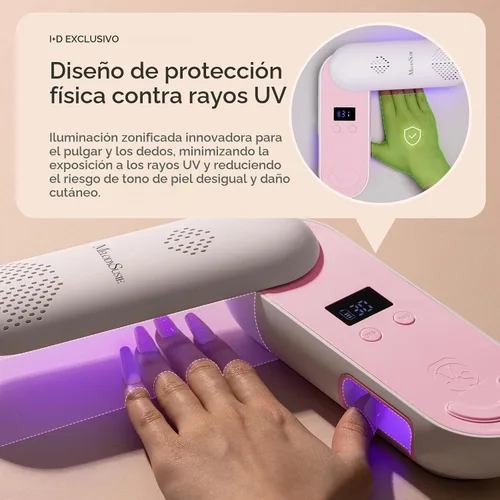 Vista 3 de MelodySusie P-PLUS20F - Lámpara de uñas compacta inalámbrica con innovador panel giratorio y diseño de protección UV, la luz UV recargable cura Rosa