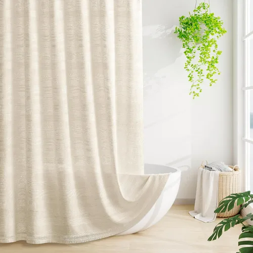 Vista 21 de Cortina de Ducha Pequeña para Cabina Estilo Boho Granja con Borla, Conjunto de Cortina de Ducha de Baño de Lino Bohemio Francés Rústico Elegante