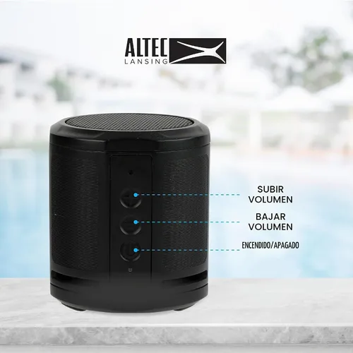 Vista 3 de Altec Lansing HydraMicro - Altavoz Bluetooth impermeable, ligero y portátil para viajes y uso al aire libre, negro