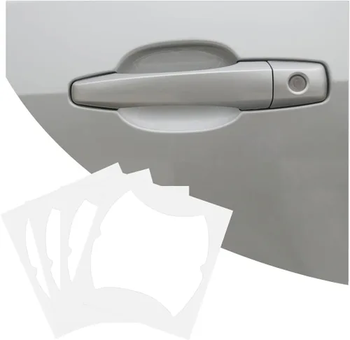 Vista 12 de 4 calcomanías para tazas de manijas de automóvil, película protectora antiarañazos de fibra de carbono para puertas de automóvil, protector de tazas