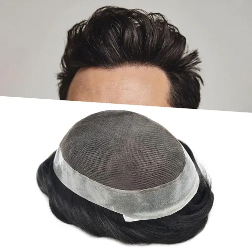 Vista 12 de Mens Toupee Hair Piece Real Cabello humano suave francés Encaje Toupee para hombres Sistema de reemplazo de cabello Hombres Hairpieces Hombres