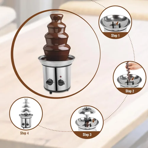 Vista 7 de Fuente de chocolate, fuente de fondue de chocolate de 4 niveles, máquina de fusión eléctrica para fiestas, queso nacho, rancho, salsa, boda, máquina