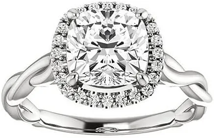 Vista 3 de Mois - Anillo de compromiso de moissanita incolora con corte cojín, 4 quilates, anillo de boda, anillo de novia, anillo de diamante, anillo