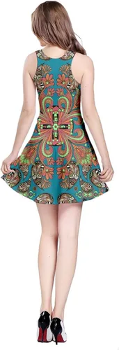 Vista 2 de Vestido CowCow, bohemio, floral sin mangas para dama, de cachemira de Damasco con patrón floral, talla XS y -5 XL.
