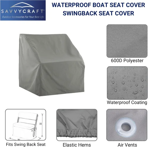 Vista 2 de Savvycraft Funda Impermeable para Asiento de Barco con Respaldo Abatible, Poste de Apoyo, Funda para Asiento de Barco con Hielera de Respaldo