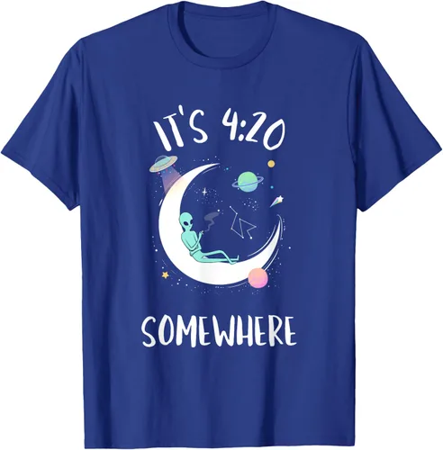 Vista 17 de Funny Weed Joint Smoking Moon Alien It's 4:20 Somewhere Camiseta, Negro, S