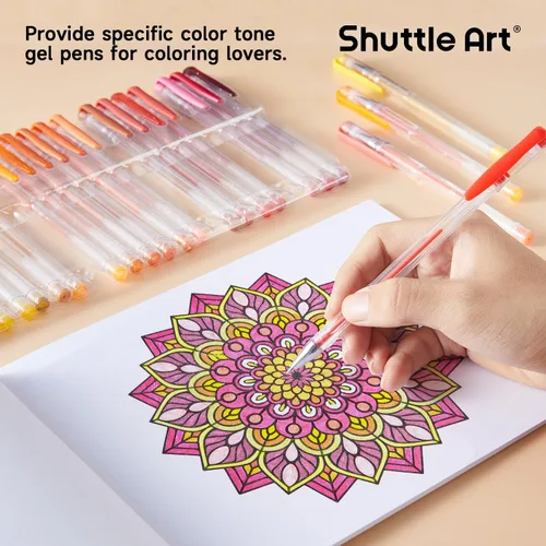 Vista 5 de Shuttle Art Paquete de 60 bolígrafos de gel de tono rojo amarillo, 30 bolígrafos de gel rojo, naranja, amarillo, con 30 recambios para adultos