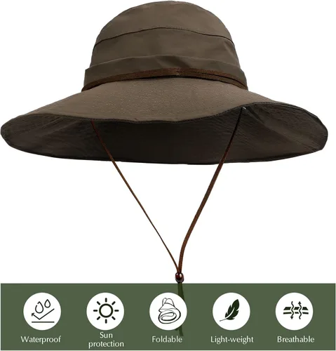 Vista 2 de Sombreros impermeables de ala ancha para mujer, protección UV UPF 50+, gorra de playa de verano al aire libre