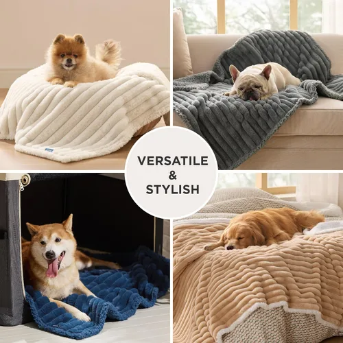 Vista 6 de Bedsure ComfyFleece® - Mantas impermeables para perros pequeños Crema