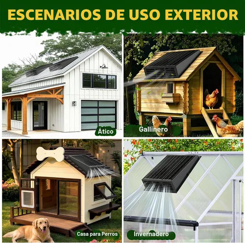 Vista 8 de Ventilador solar de 25 W para gallinero, ventilador de escape solar de 430 CFM con cable adaptador de corriente, ventilador de escape solar