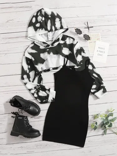 Vista 3 de Romwe Conjunto de 2 piezas para niña, sin mangas, vestido ajustado con chaqueta corta