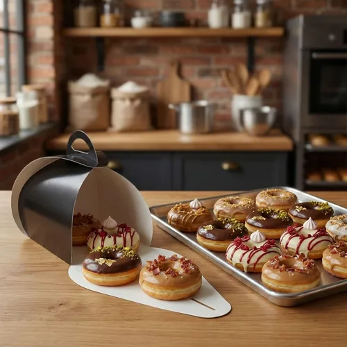 Vista 3 de Restaurantware Ingenero - Cajas para pasteles de 6.5 pulgadas con asas, 100 loncheras con asa integrada, forro resistente a la grasa para postres