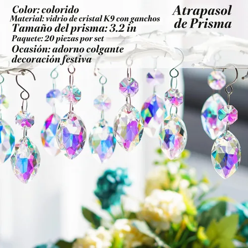 Vista 7 de 20 unidades de cristales de 38 mm para candelabro en forma de ojo de caballo, prismas de candelabro de cristal, cuentas de vidrio conectadas